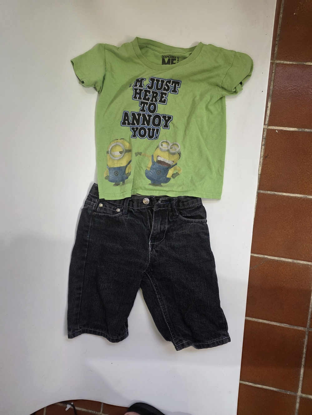 Green Minions .prime SportsTee and Black Denim Shorts 3pc Kids Set